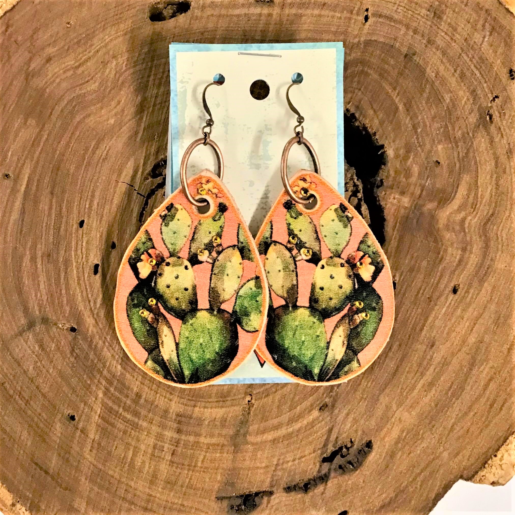 cactus leather earrings