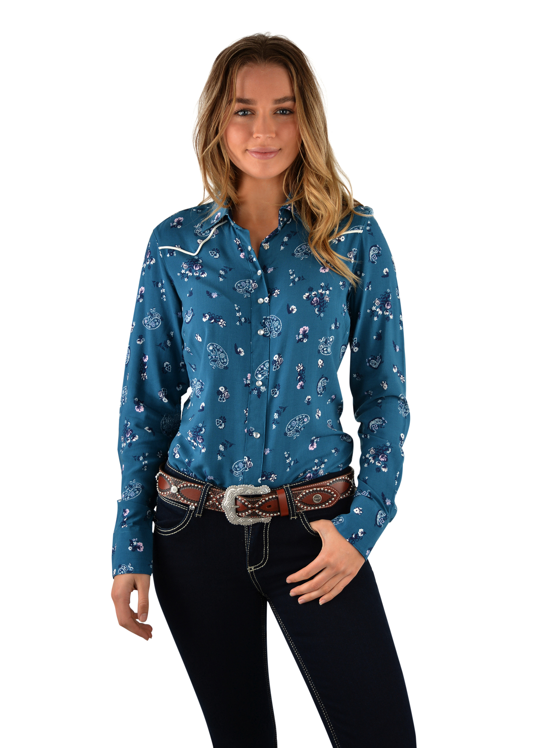 Wrangler Womens Jesikah Western L/S Shirt - Teal - Donohues, City & Country  Gear