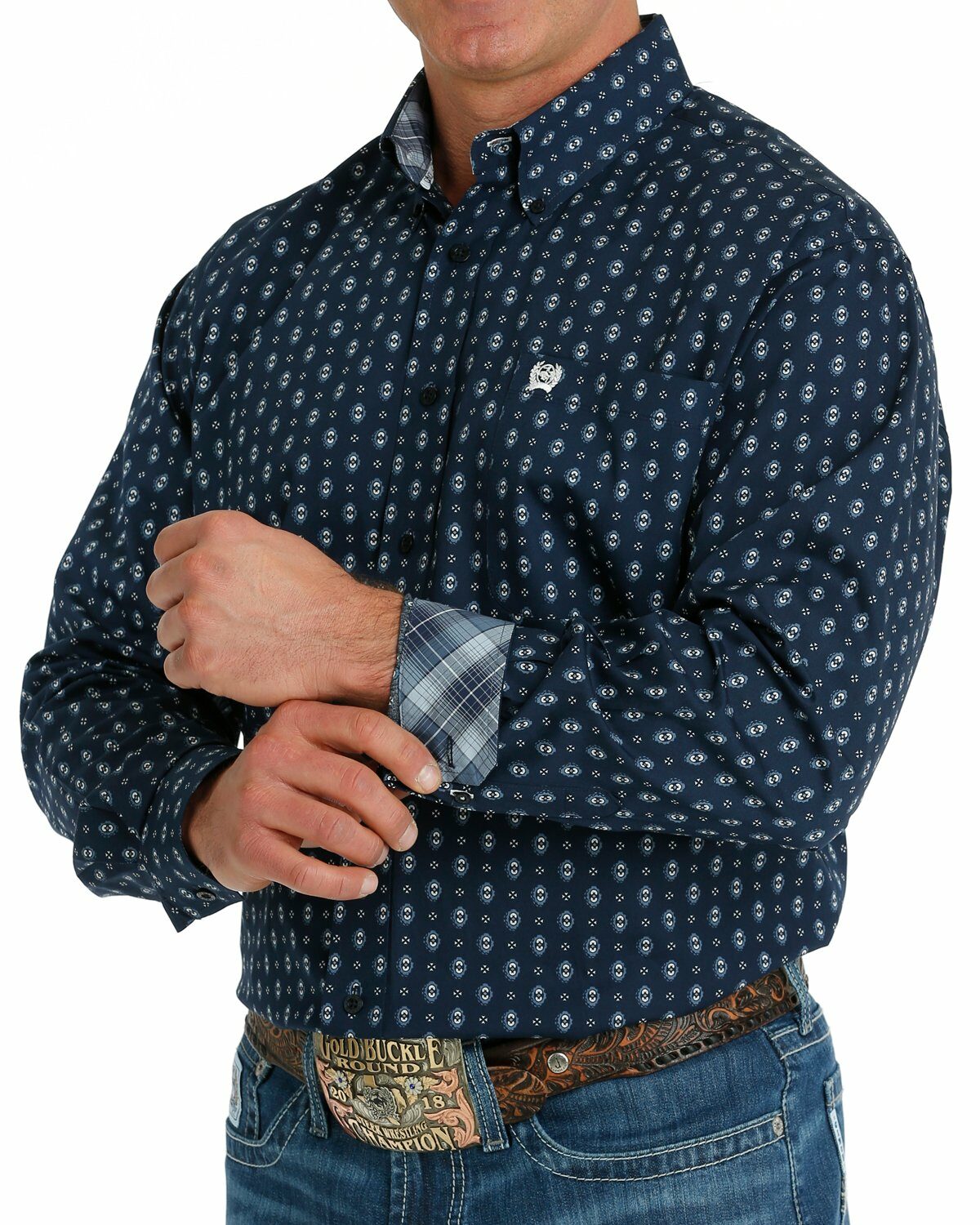 Cinch Men's Classic Fit Long Sleeve Shirt - Geometric Navy/Blue ...