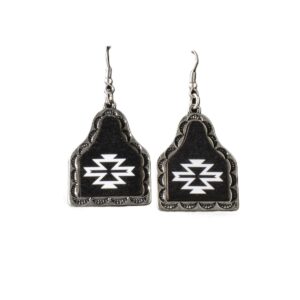 Silver Strike Black Cow Tag Earrings