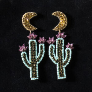 Silver Strike Beaded Cactus & Moon Earrings