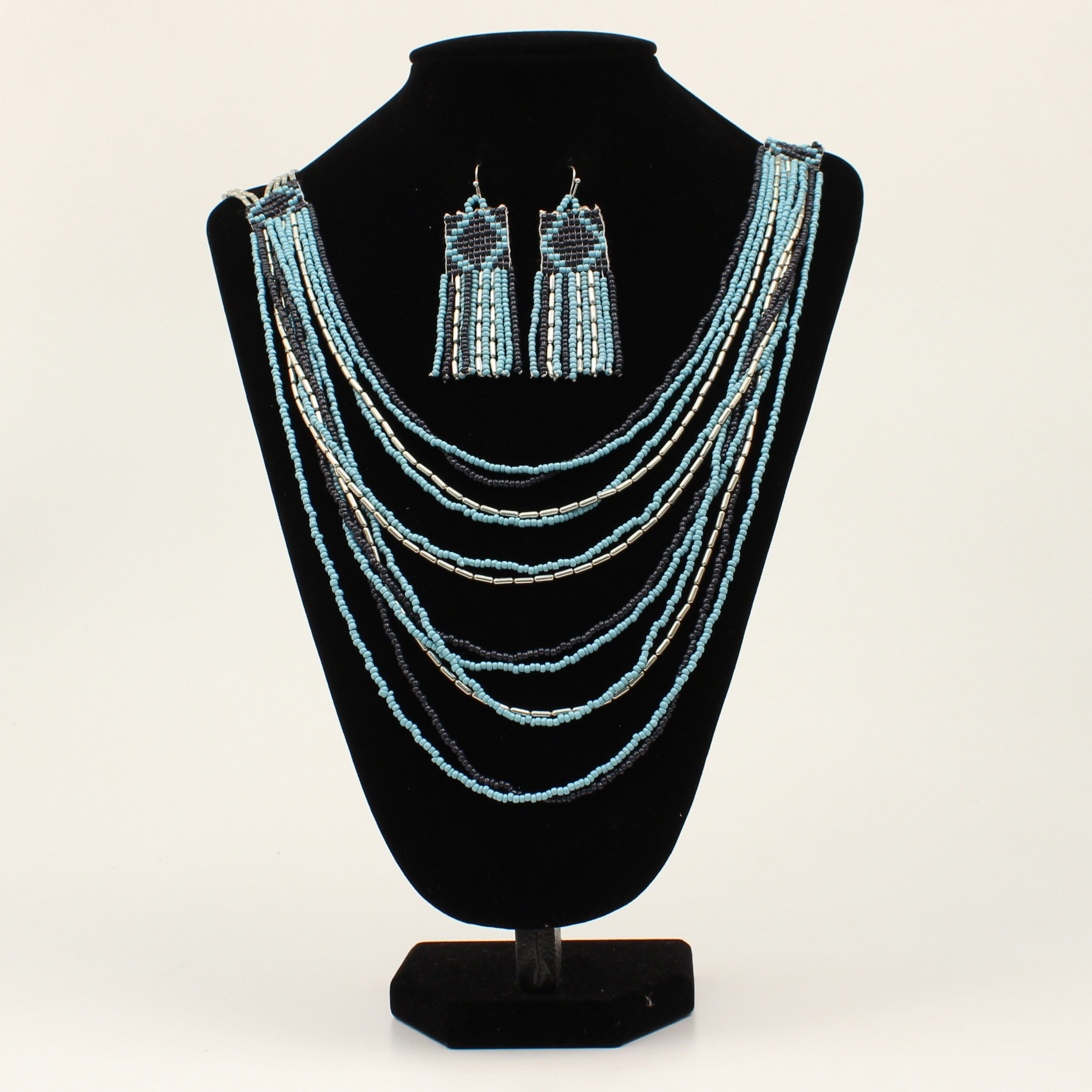 Silver Strike Blue Beaded Necklace Set