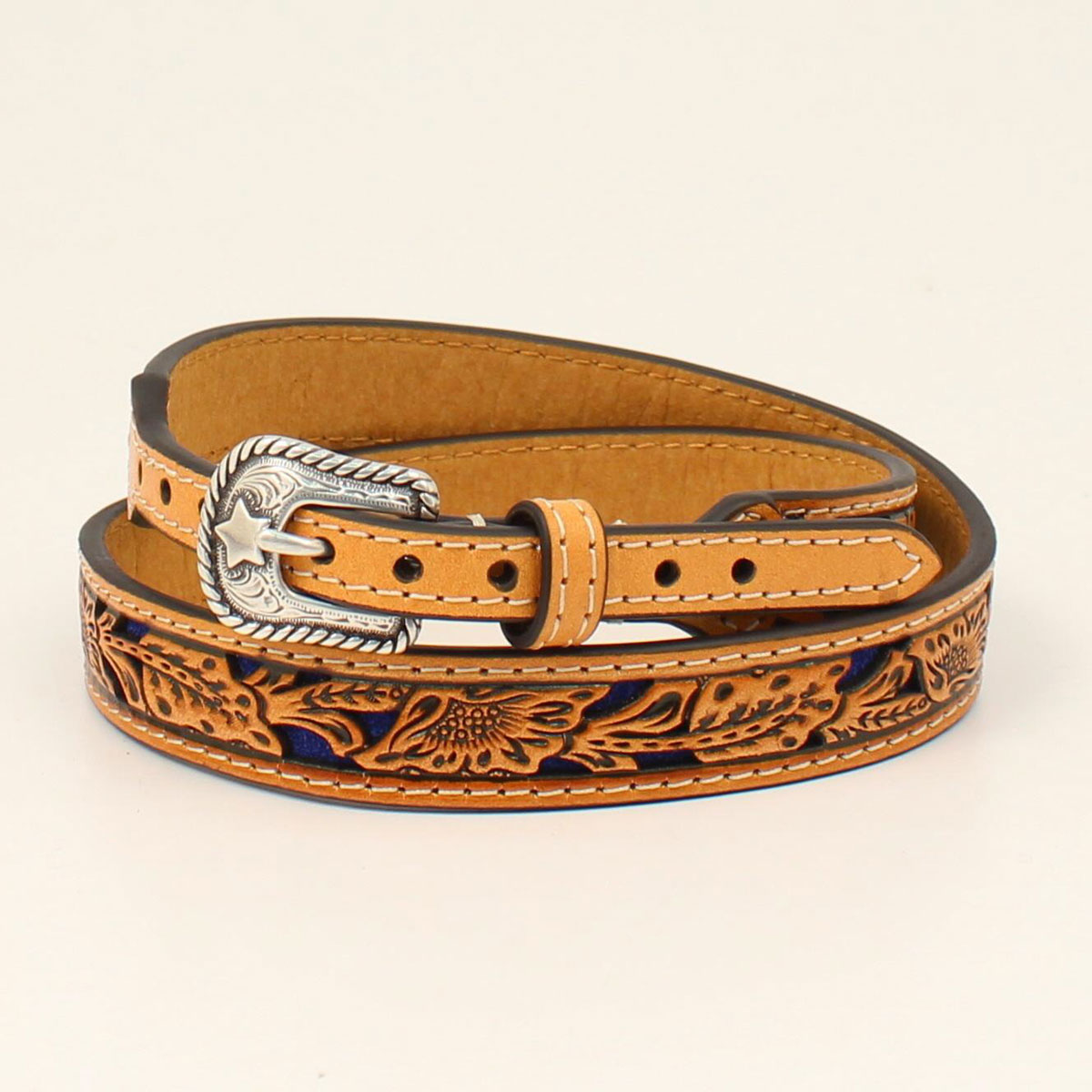 Floral Tooled with Blue Underlay Hat Band