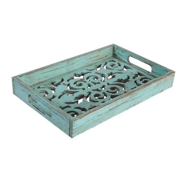 Paseo Road Carved Wooden Turquoise Tray