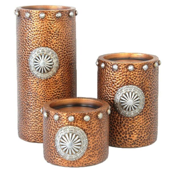 Paseo Road Faux Hammered Copper Candle Holder Set