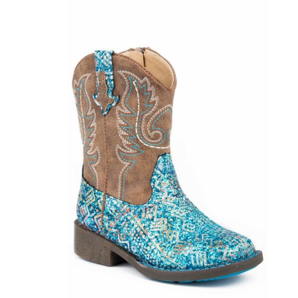 Roper Toddler Glitter Aztec Boot - Blue/Brown