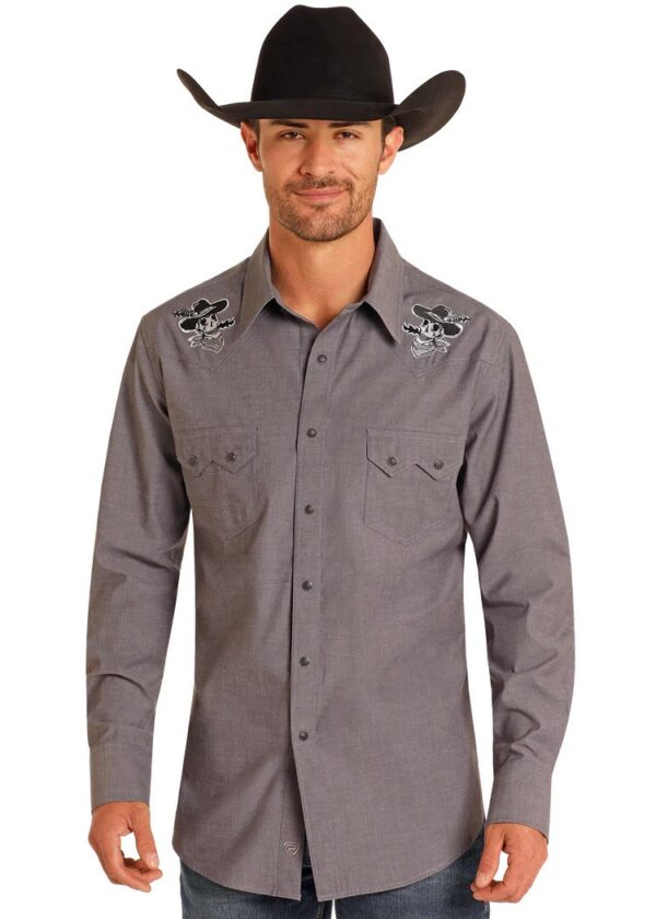 Rock & Roll Men's Slim Fit Snap Shirt - Grey