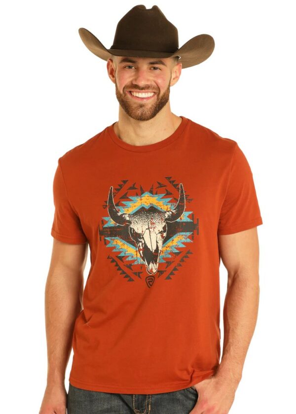 Rock & Roll Men's Aztec Skull Graphic Tee - Rust