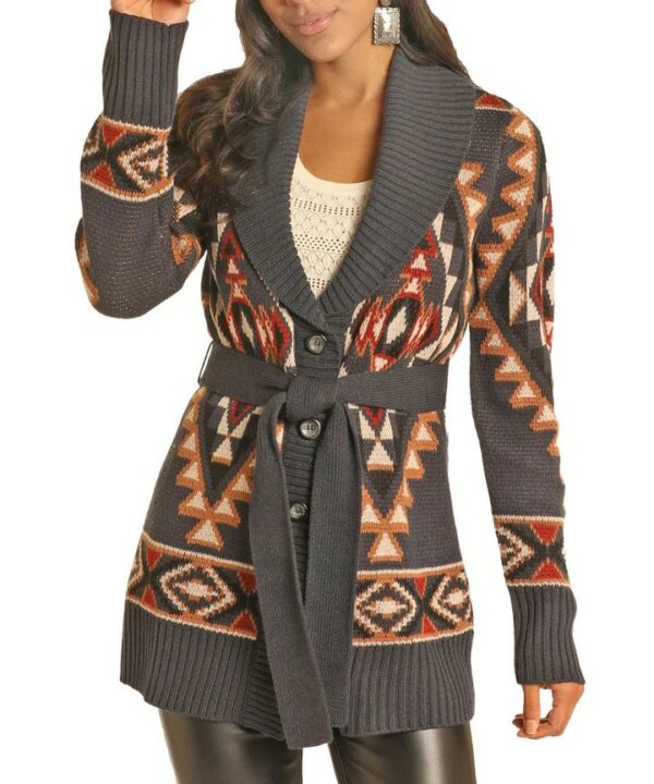 Rock & Roll Women's Aztec Robe Cardigan - Navy