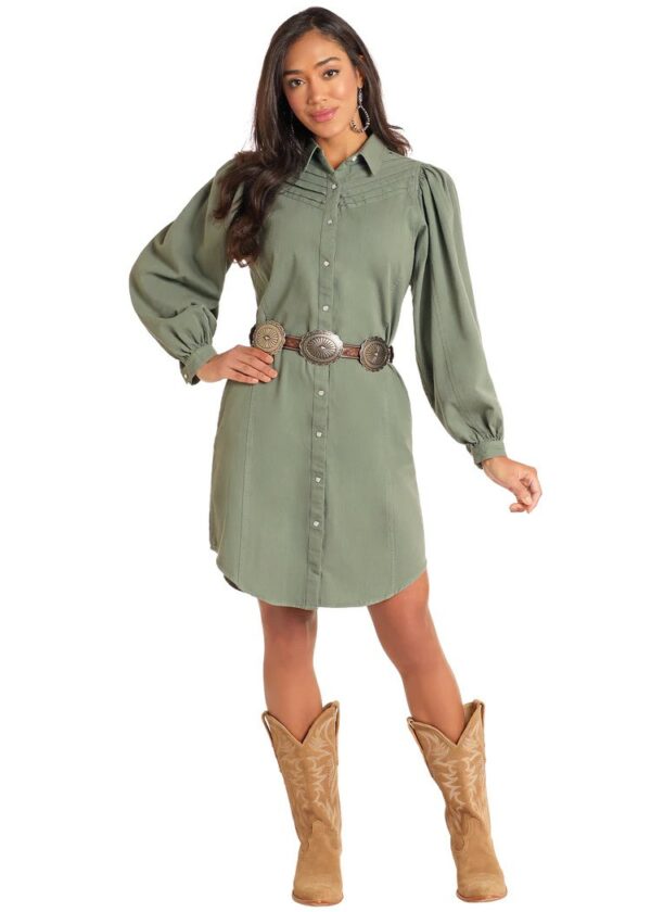 Rock & Roll Women's Puff Sleeve Dress - Olive