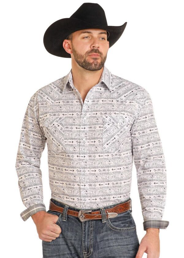 Rock & Roll Men's Southwestern Snap Shirt - White