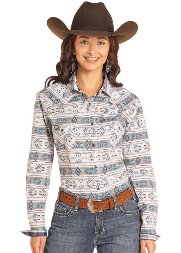 Rock & Roll Women's Southwestern Snap Shirt - White