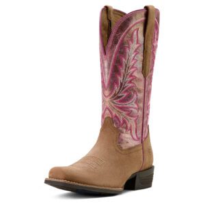 Ariat Women's Rock Creek Western Boot - Tawny Roughout/ Violet Pink Shine