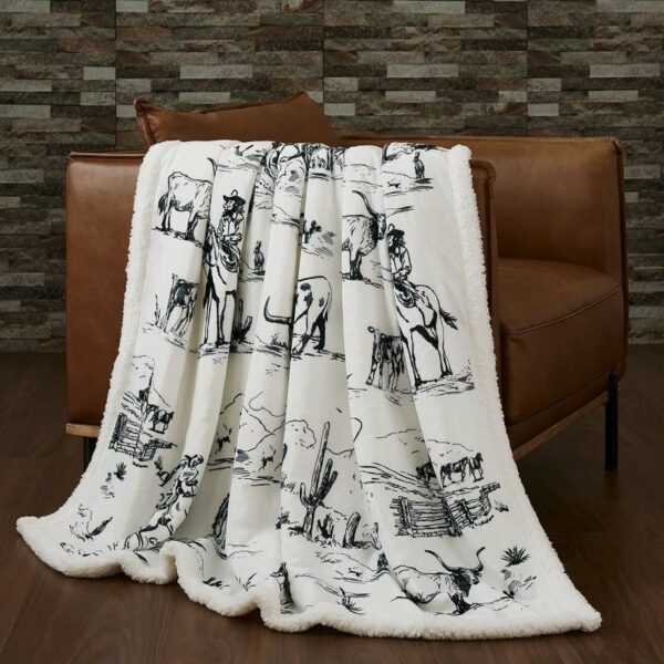 Hi End Ranch Life Western Campfire Sherpa Throw - Black