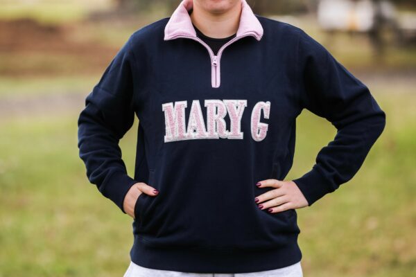 Mary G 1/2 Zip Closed Jumper - French Navy/ Pale Pink