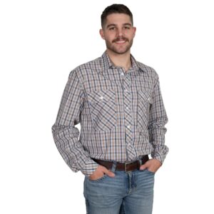 Just Country Mens Austin Full Button Print Workshirt - Brown/Black Check