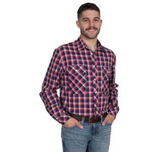 Just Country Mens Austin Full Button Workshirt - Navy/Red Plaid