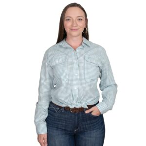 JC Womens Abbey Full Button Workshirt - Dusty Turquoise Small Check