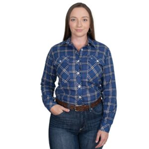 Just Country Womens Abbey Full Button Workshirt - Cobalt Lurex Plaid