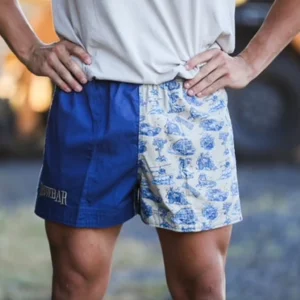 Crowbar Pauly Mens Australian Cotton Harlequin Drill Shorts - Denim/Happy Days
