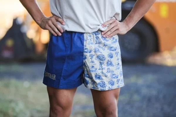 Crowbar Pauly Mens Australian Cotton Harlequin Drill Shorts - Denim/Happy Days