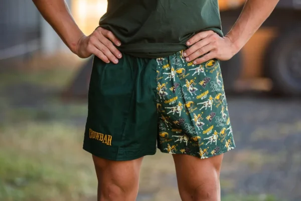 Crowbar Pauly Mens Australian Cotton Harlequin Drill Shorts - Heritage Green/Chainsaw