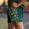 Crowbar Pauly Mens Australian Cotton Harlequin Drill Shorts - Heritage Green/Chainsaw - Image 2