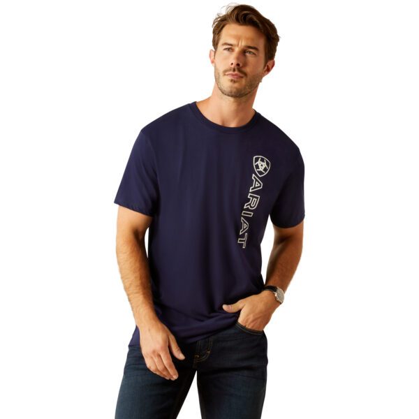 Ariat Mens Vertical Logo Tee - Blue/White