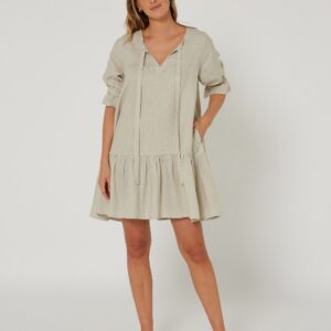 Pilbara Women's Tilly Linen 3/4 Sleeve Dress - Flax