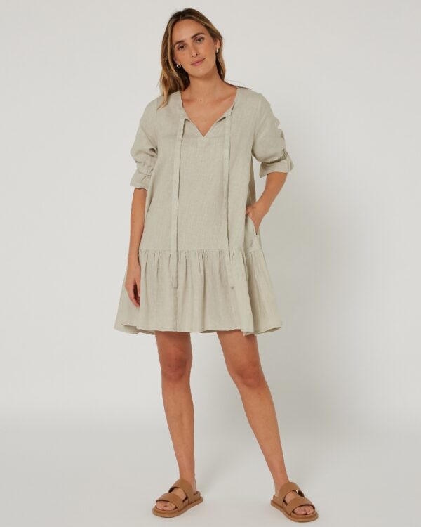 Pilbara Women's Tilly Linen 3/4 Sleeve Dress - Flax