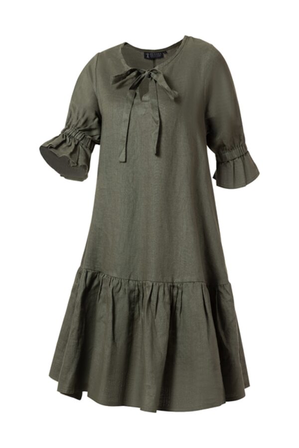 Pilbara Women's Tilly Linen 3/4 Sleeve Dress - Olive