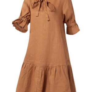 Pilbara Women's Tilly Linen 3/4 Sleeve Dress - Terracotta