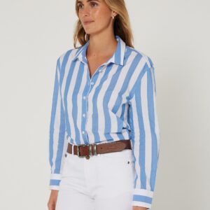 Pilbara Women's Classic Cotton Shirt - Blue/White