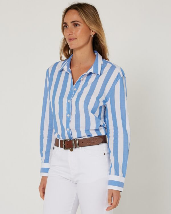 Pilbara Women's Classic Cotton Shirt - Blue/White
