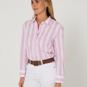Pilbara Women's Classic Cotton Shirt - Pink/White