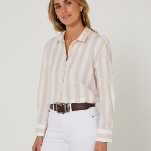 Pilbara Women's Classic Cotton Shirt - Stone/White