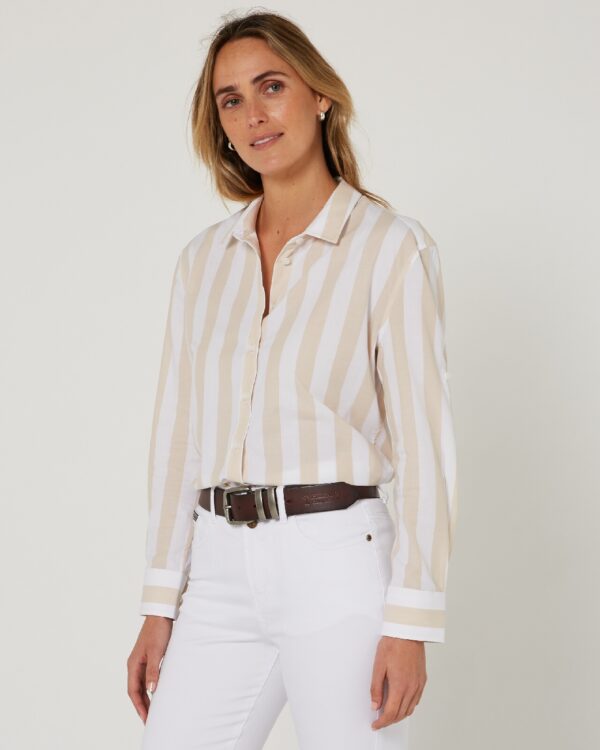 Pilbara Women's Classic Cotton Shirt - Stone/White