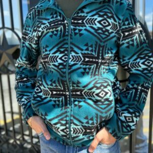 Rock & Roll Men's Aztec Printed Fleece Jacket - Teal