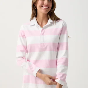 Goondiwindi Cotton Women's Stripe Collared Rugby - Pink/White
