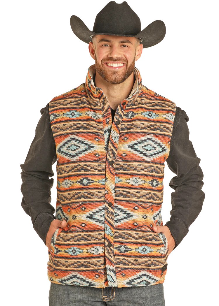 Rock & Roll Mens Reversible Aztec Jacquard Vest