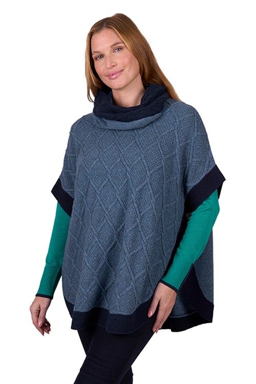 Thomas Cook Women's Isabella Cable Poncho - Blue Marle