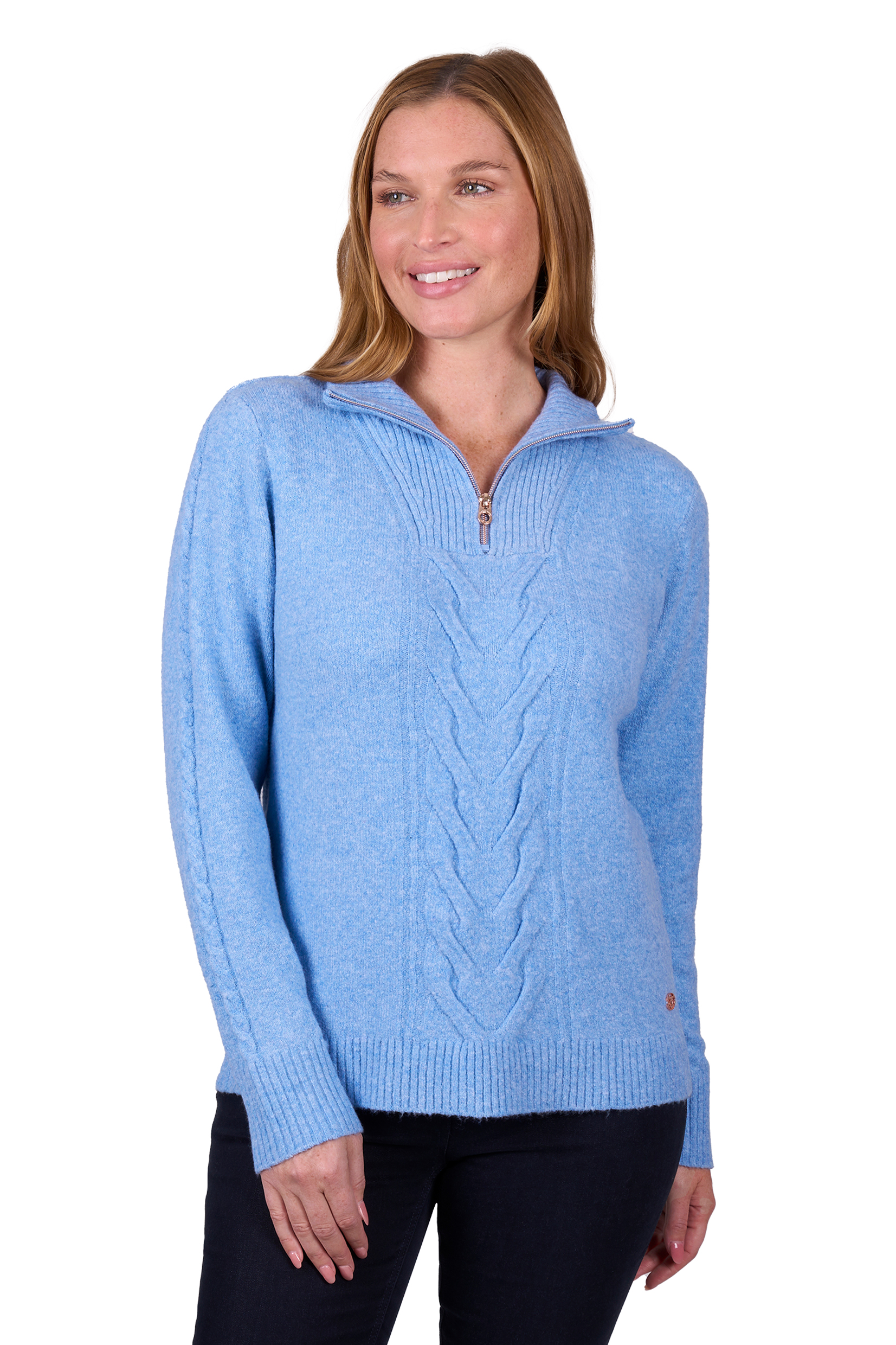 Thomas Cook Women's Clara 1/4 Zip Knit Jumper - Blue Marle
