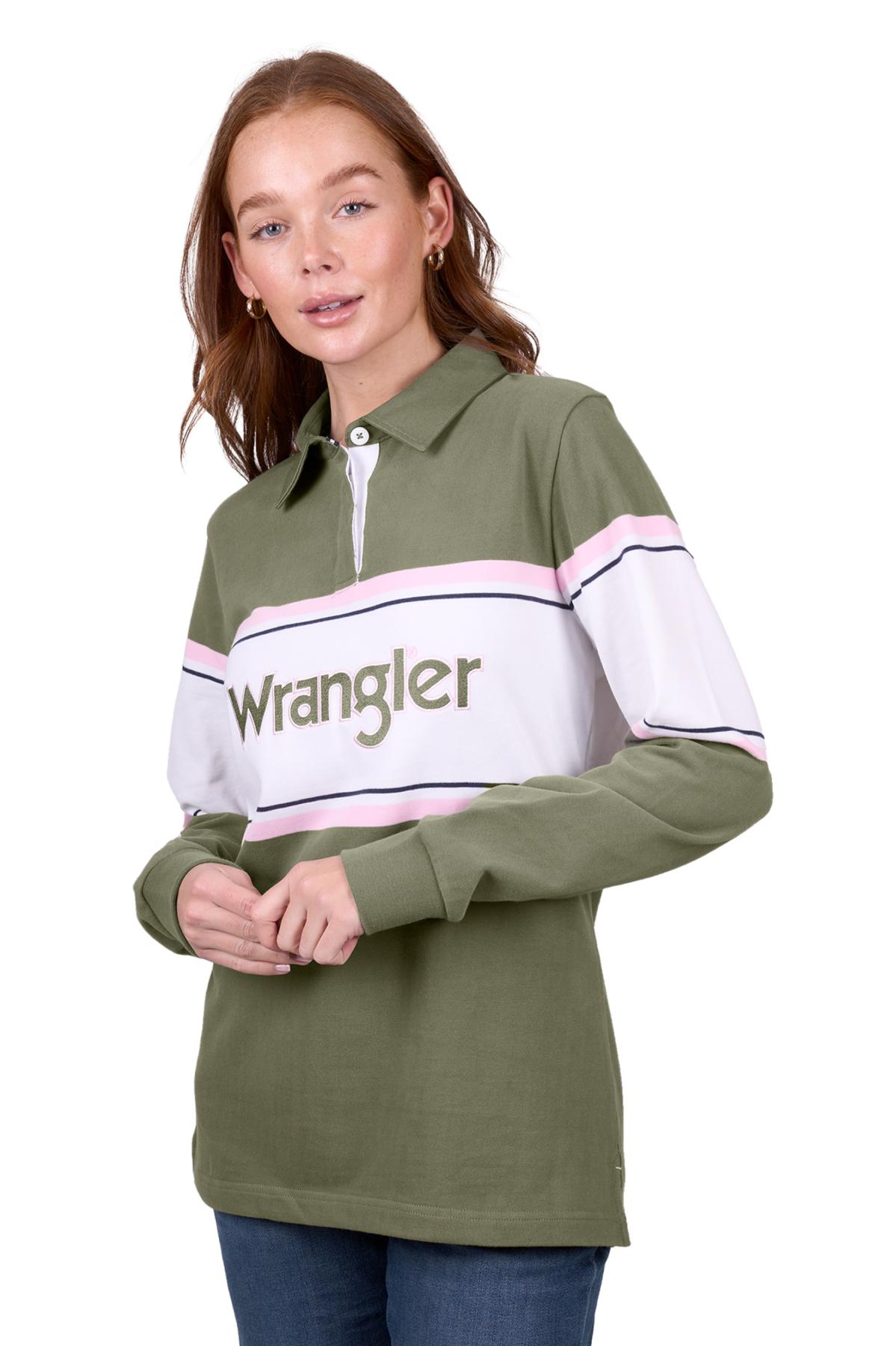Wrangler Women's Eliza Stripe Rugby - Olive/White