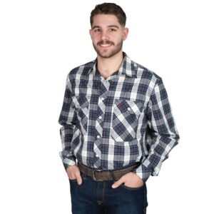Just Country Men's Austin Full Button Workshirt - Navy/Red Plaid