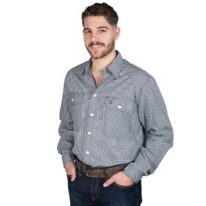 Just Country Men's Austin Full Button Workshirt - Navy/Light Blue Check