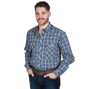 Just Country Men's Austin Full Button Workshirt - Cobalt/Rust