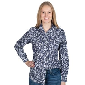 Just Country Women's Abbey Frills Full Button Workshirt - Navy Floral