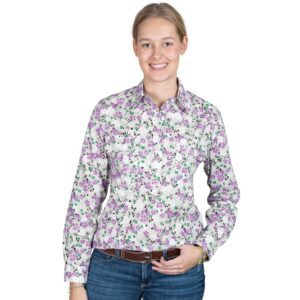 Just Country Women's Georgie Half Button Workshirt - Taupe Violets