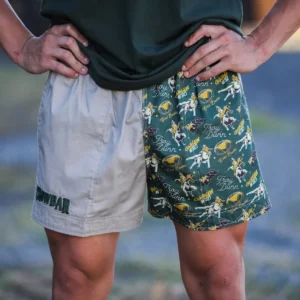 Crowbar Pauly Mens Australian Cotton Harlequin Drill Shorts - Beige/Chainsaw