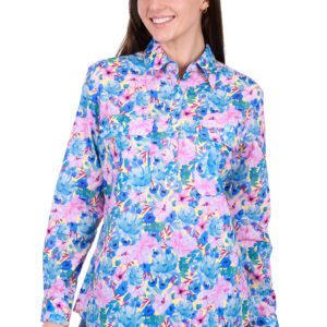 Hard Slog Womens Trixie Long Sleeve Shirt - Blue/Multi